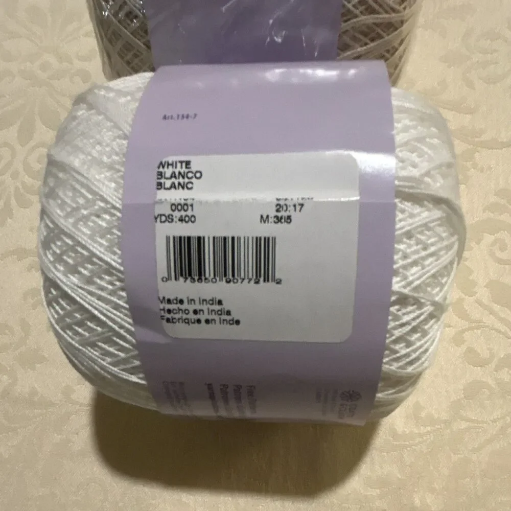 Lot of 2 Aunt Lydia's Classic Crochet Thread Size 10 Natural & White New Sealed
